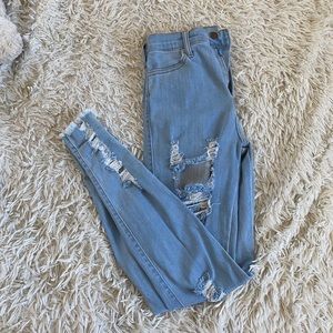 High rise distressed skinny jeans